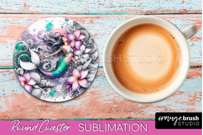 Watercolor Mermaid Coaster Sublimation, Round Car Coaster