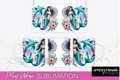 Mermaid Mug Wrap - Watercolor Mermaid Mug Sublimation Design