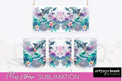 Mermaid Mug Wrap - Watercolor Mermaid Mug Sublimation Design