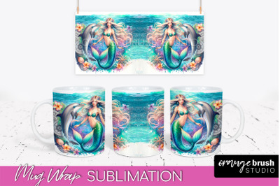 Mermaid Mug Wrap - Watercolor Mermaid Mug Sublimation Design