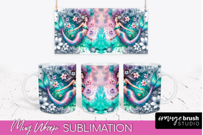 Mermaid Mug Wrap - Watercolor Mermaid Mug Sublimation Design