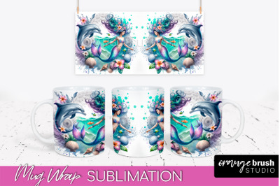 Mermaid Mug Wrap - Watercolor Mermaid Mug Sublimation Design