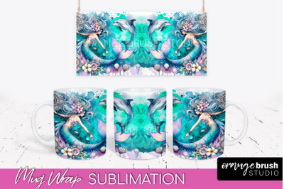 Mermaid Mug Wrap - Watercolor Mermaid Mug Sublimation Design