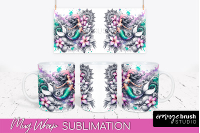 Mermaid Mug Wrap - Watercolor Mermaid Mug Sublimation Design