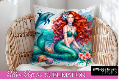 Watercolor Mermaid Pillow Cover - Summer Pillow Sublimation