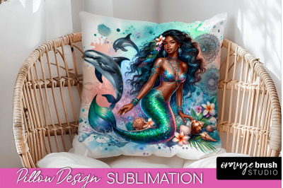 Watercolor Mermaid Pillow Cover - Summer Pillow Sublimation