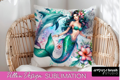 Watercolor Mermaid Pillow Cover - Summer Pillow Sublimation