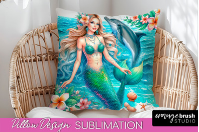 Watercolor Mermaid Pillow Cover - Summer Pillow Sublimation