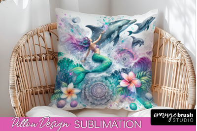 Watercolor Mermaid Pillow Cover - Summer Pillow Sublimation