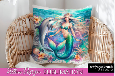 Watercolor Mermaid Pillow Cover - Summer Pillow Sublimation