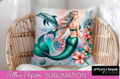 Watercolor Mermaid Pillow Cover - Summer Pillow Sublimation