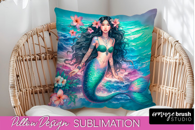 Watercolor Mermaid Pillow Cover - Summer Pillow Sublimation