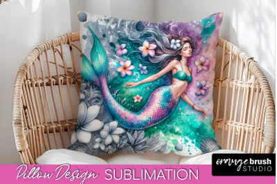 Watercolor Mermaid Pillow Cover - Summer Pillow Sublimation