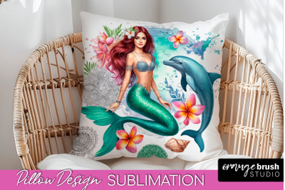 Watercolor Mermaid Pillow Cover - Summer Pillow Sublimation