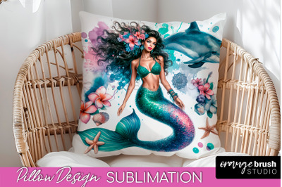 Watercolor Mermaid Pillow Cover - Summer Pillow Sublimation