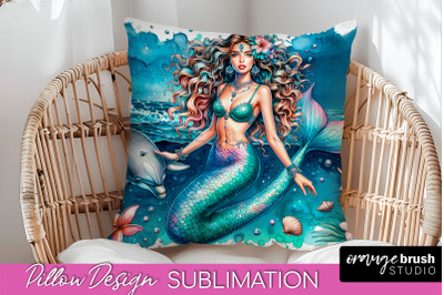 Watercolor Mermaid Pillow Cover - Summer Pillow Sublimation