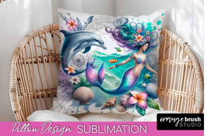 Watercolor Mermaid Pillow Cover - Summer Pillow Sublimation