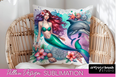 Watercolor Mermaid Pillow Cover - Summer Pillow Sublimation