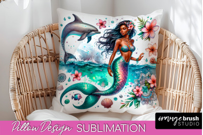 Watercolor Mermaid Pillow Cover - Summer Pillow Sublimation