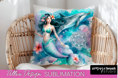 Watercolor Mermaid Pillow Cover - Summer Pillow Sublimation