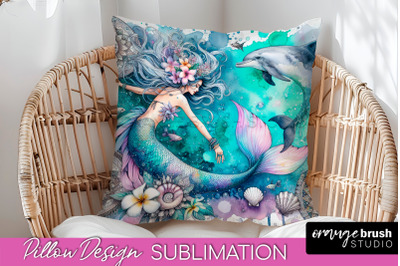 Watercolor Mermaid Pillow Cover - Summer Pillow Sublimation