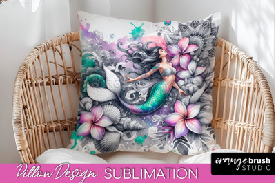 Watercolor Mermaid Pillow Cover - Summer Pillow Sublimation