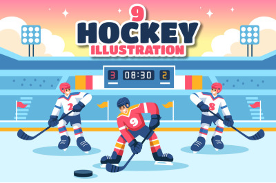 9 Hockey Player Sport Illustration