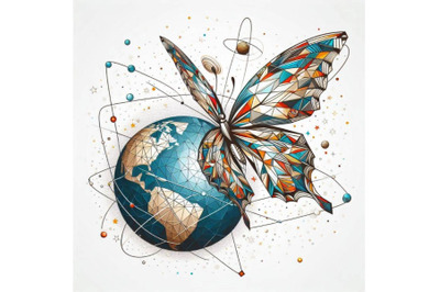 Butterfly flying over the planet