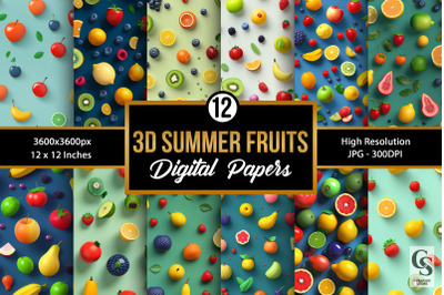 Summer 3D Fruits Seamless Patterns