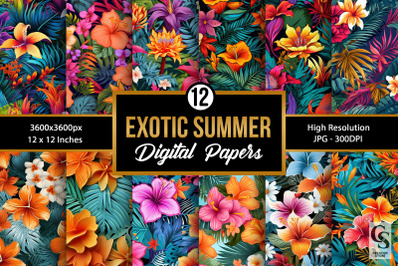 Summer Exotic Flowers Digital Papers