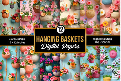 Hanging Floral Baskets Digital Papers