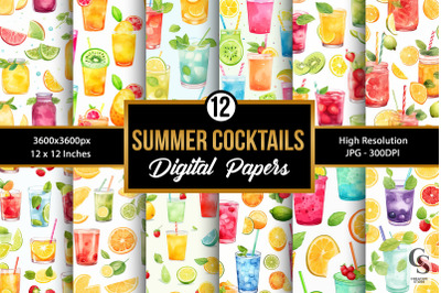 Watercolor Summer Cocktails Digital Papers