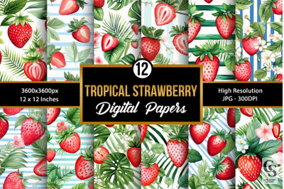 Watercolor Tropical Strawberry Seamless Patterns