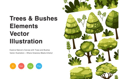 Trees and Bushes Elements Vector Illustration