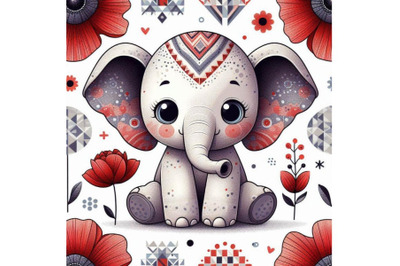 Cute Elephant Holding a Red Poppy