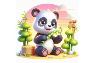 Very cute Panda eating bamboo leaf