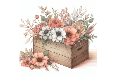 Watercolor flowers wooden box