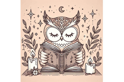 Wise owl reading book