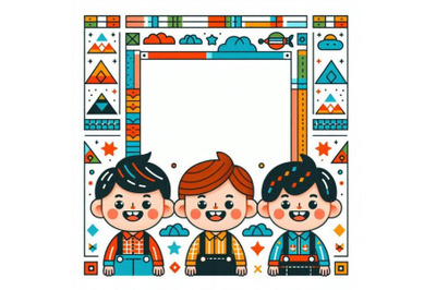 Small and smile colorful kids with frame