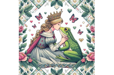 Fairytale Princess kissing a frog