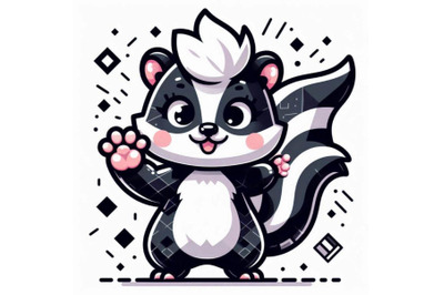 Cute skunk cartoon waving hand