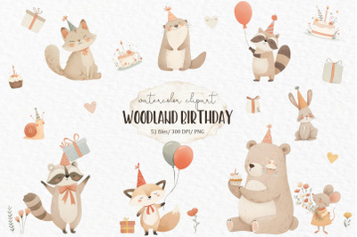 Woodland first birthday watercolor