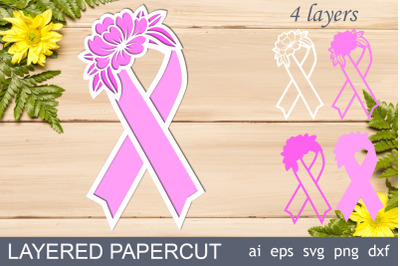 Pink ribbon 3d layered svg, Breast cancer awareness