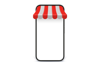 Mobile store mockup. Shop awning on smartphone&2C; market app and online