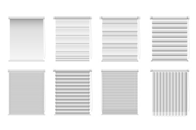 Realistic window blinds and shades. Window coverings set of roller, Ve