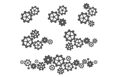 Flat gears composition. Connected cogwheels, integrated gear mechanism