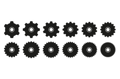 Flat stencil gears. Cogwheel settings icon&2C; mechanical gear wheel&2C; wor