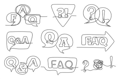 One line FAQ and QA. Hand drawn question and answer, frequently asked