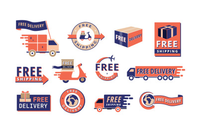 Free shipping label. Delivery service badge with truck&2C; scooter and ai