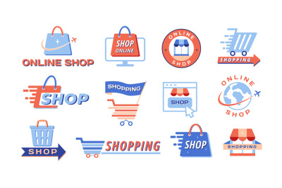 Shopping icons. Online store and digital retail emblems with shopping